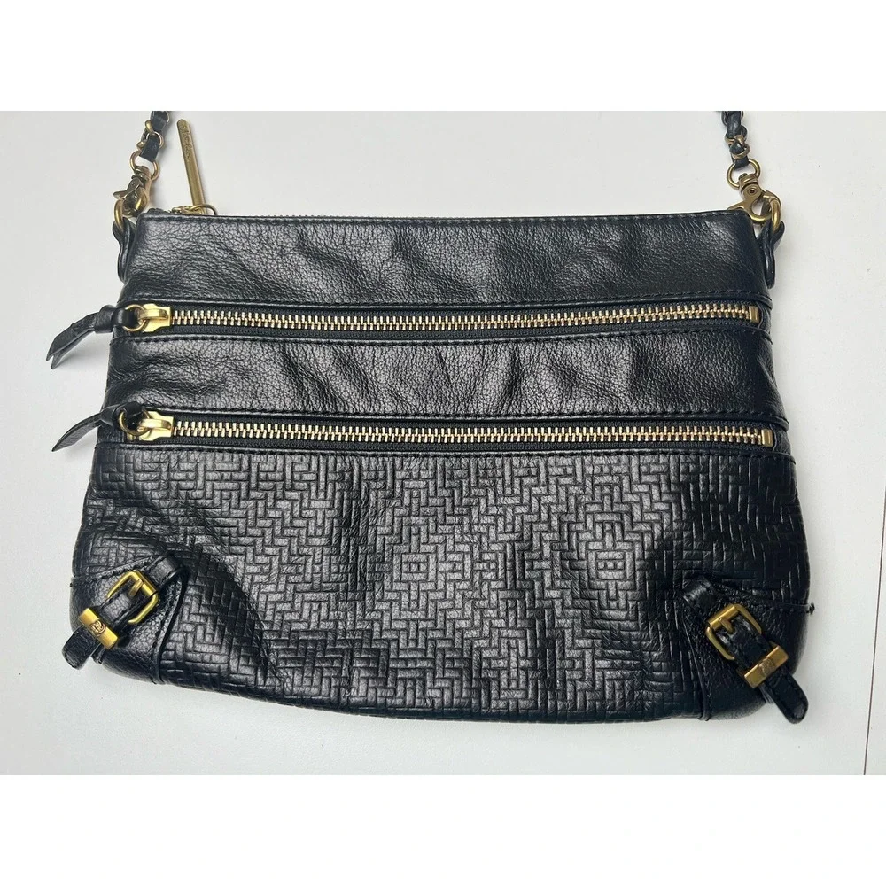 Black Leather Crossbody Purse Elliott Lucca Messina Bag Gold Accents